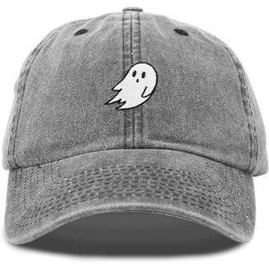 Unisex Grey Vintage 100% Cotton Ghost Embroidered Adjustable Buckle Baseball Cap